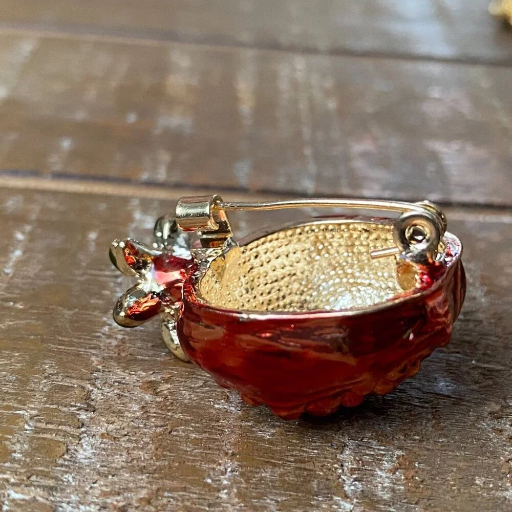VINTAGE ESTATE Pomegranate Brooch Pin Rare Enamel Rhinestone Costume Jewelry 80s